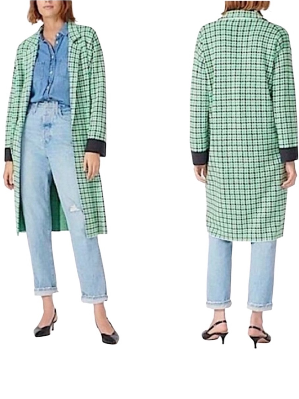 J. Crew “Ella” Open Front Windowpane Long Line Cardigan